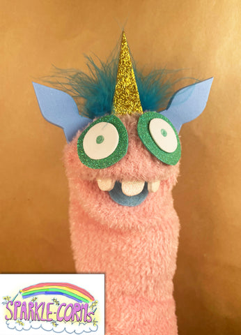 One-of-a-kind SparkleCorn Sock Puppet